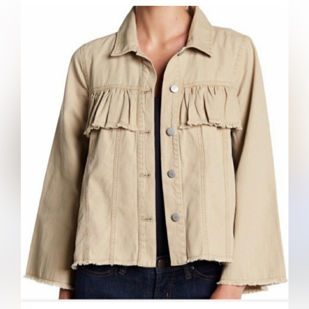 Abound Jean Jacket Tan Swing Shape Ruffle Women's XL